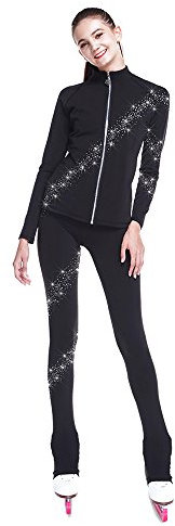 LIUHUO Eiskunstlauf Spiral Jacke Hosen Sets Mädchen Fleece Hosen Schwarz Skating Hosen für Frauen