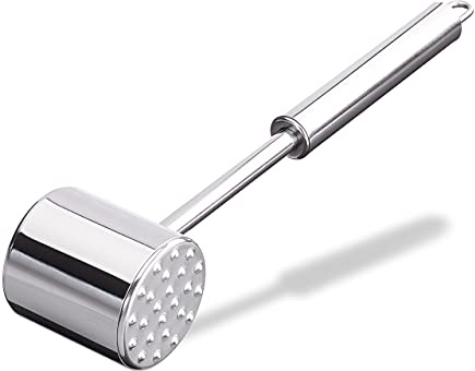 Relaxdays Profi Fleischklopfer 2er Set, doppelseitig, silber | Fleischhammer für Schnitzel, Steak, 28cm lang, rostfrei, Edelstahl