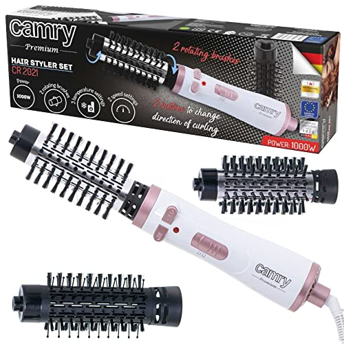 CAMRY Thermobürste 1200W - Rotierende Warmluftbürste - Thermal Brush - 50mm & 38mm Aufsätze - 2 Rotationsrichtungen - 3 Temperatureinstellungen