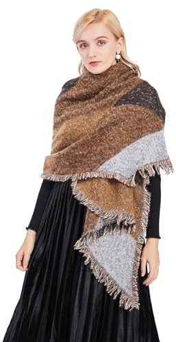 Miss Lulu Sciarpa Donna Oversize Invernale, Morbida Sciarpa in Tartan con Frange Lunghe, Scialle Spesso e Caldo - Regalo di Calore e Stile