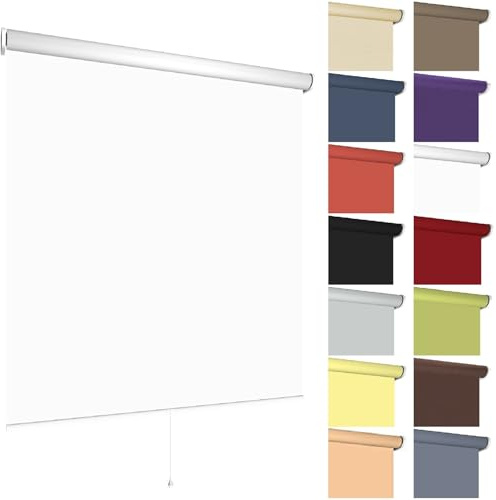 Springrollo Mittelzugrollo Schnapprollo viele Größen und Farben Montage Träger Metall Rollo Vorhang Blickdicht lichtdurchlässig Fenster Sonnenschutz Sichtschutz Blendschutz (60 x 180 cm, Weiß)