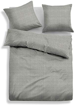 TOM TAILOR 0849915 Bettwäsche Garnitur mit Kopfkissenbezug Melange Flanell Pinestripe , 2 Stück , 1x 135x200 cm + 1x 80x80 cm grey