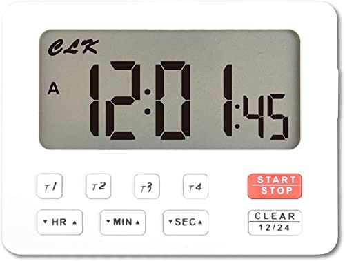 Runleader Digitaler Küchentimer mit 4 Tracking-Kanälen, Countdown und Stoppuhr, 12/24-Stunden-Uhr, Magnet und Schleife für Küche, Speisesaal, Snacks, Labor, Hausaufgabenübungen