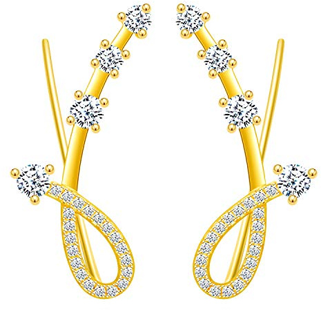 Yumilok Bling dam örhängen örhängen örhängen 7 kristaller musiknot 925 sterlingsilver hypoallergen öronsmycke öronmanschetter för kvinnor flickor e silver, colore: Guld, cod. Y20105-gold