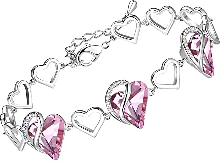 Leafael Muttertag Armband Damen, Infinity Love Herzanhänger Armband mit Geburtsstein, silber, nickelfrei & hautfreundlich, 18+5 cm mit Geschenkbox