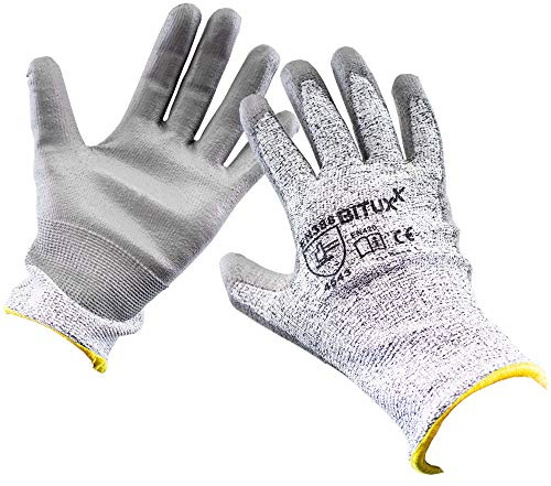 BITUXX Schnittschutzhandschuhe Arbeitshandschuhe Handschuh Schnittfest mit PU Beschichtung Gr S-XL (7-10) (M (8), 10 Paar)