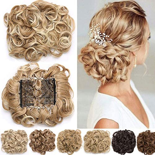 Extensions a clip cheveux naturel postiche cheveux Wrap Scrunchie Scrunchy volumineux Chignon Combs Hair Extensions bouclés Queue de Cheval - Brun foncé à Auburn clair