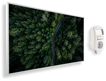 Könighaus Panorama Bildheizung 1200 Watt - Smart Thermostat - 18-29 m² | App, weißer Rahmen, Motiv: 16. Waldstraße, TÜV SÜD, Infrarot Wandheizung