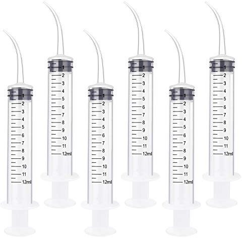 Benvo 6 Pack Disposable Dental Syringe 12ml with Curved Tip Dental Irrigation Syringe for Mouthwash Oral Care, Tonsil Stones Squirt Liquid Injection, Oil, Glue, Lab Pet Feeding(With Clear Measurement)