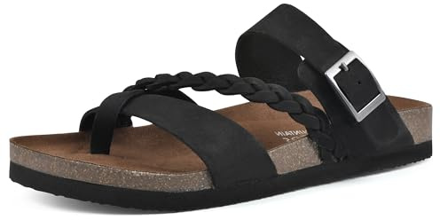 WHITE MOUNTAIN Shoes Hazy Footbed Sandal, Black/Nubuck, 9 M