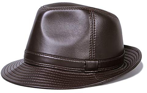 G&F Leder Jazz Cap Herren Schaffell Zylinder Panama Jahrgang Fedora Trilby Hut Herbst Und Winter 56-61cm (Color : Coffee, Size : 59)