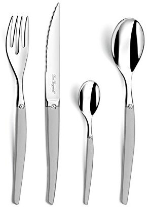 LOU LAGUIOLE - JET | Besteck Set 6 Personen | 24-teilig | Spülmaschinenfest | Tafelbesteck 6 Personen mit mikroverzahnter Klinge | Edelstahl satiniert | 18/0 Edelstahl