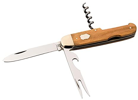 Hartkopf Taschenmesser, 3-teiliges Klappmesser mit Messer & Gabel, Stahl 1.4034, rostfrei, Olivenholz-Griffschalen, Neusilberbacken