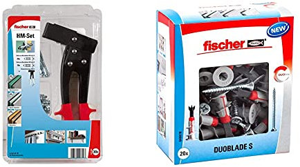 fischer Montage Set Hohlraumbefestigung, praktische Befestigungs-Lösung mit 60 Dübeln & DUOBLADE S, selbstbohrender Gipskartondübel mit Spanplattenschraube, 20 Dübel + 20 Schrauben