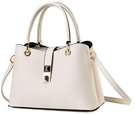NICOLE & DORIS Klein Tasche Einfach und Elegant Schultertaschen Damen Handtasche mit Fächern Multifunktionale Frauen Umhängetasche Mode Tote Bag mit Top Griff Weiß