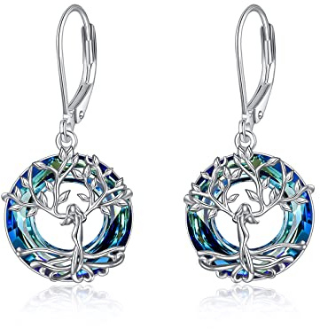 Baum des Lebens Ohrringe Sterling Silber mit Kristallen, Geburtstagsschmuck Geschenke für Frauen Damen