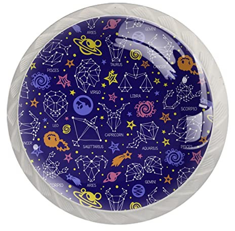 Moebelknopf Möbelgriffe Kristall Schubladenknöpfe Drucken Türknöpfe Für Jungen Und Mädchen 4 Stück Farbe Stern Sternbild Muster 3.5x2.8cm