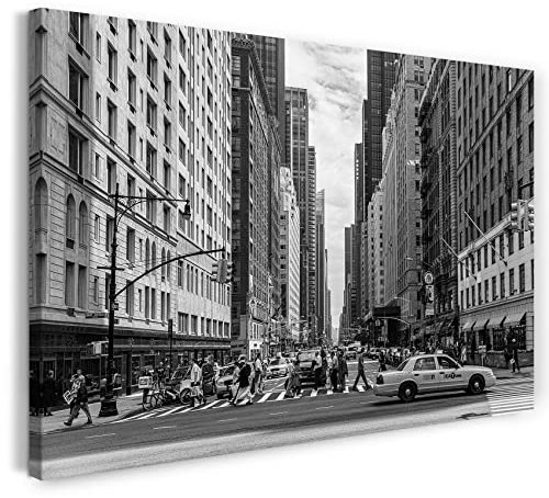 Leinwandbild (120x80cm) New York, Taxi Stadt Skyline, schwarzweiß, Architektur-Fotos, echter Holz-Keilrahmen inkl. Aufhänger, handgefertigt in Deutschland