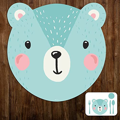 INSPIO Spielteppich Bär Mint mit und personalisiertem Namen Teppich Wunschname für Kinderzimmer 113cm Material: Vinyl