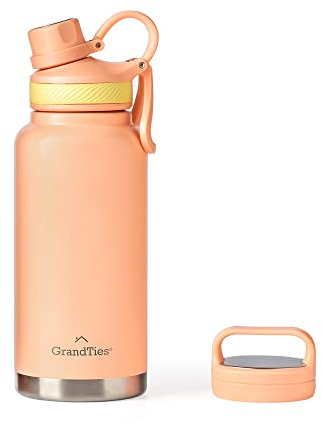 GRANDTIES 2 Deckel Sport Edelstahl Wasserflaschen -946ml Wide Mouth Vacuum Insulated Reusable Leak Proof BPA Free Travel Metal Canteen, Thermosflaschen für Männer Frauen Gym (Rose Salt)