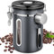 NCKIHRKK Boîte à Café Hermétique en acier Inoxydable,avec Cuillère à Mesurer,Valve de CO2 et Cadran Dateur,pour Café en Grains,Café Moulu,Noix,Sucre,Céréales,1.8L,Gris