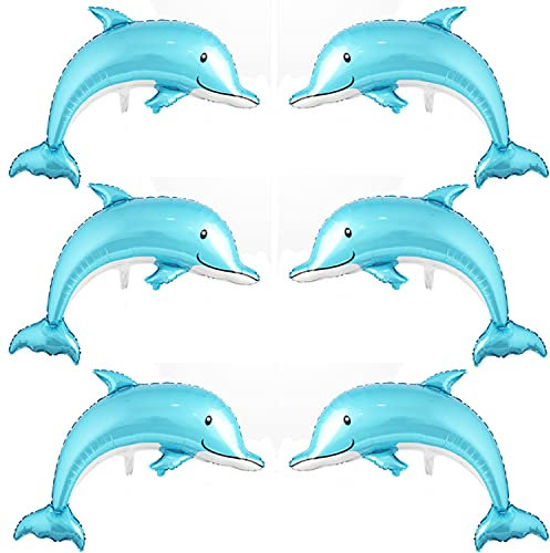 Finypa 6 palloncini giganti a forma di delfino da 117 cm, in mylar blu, decorazioni per feste a forma di sirena, delfini, sotto il mare, per baby shower, matrimoni, feste di compleanno