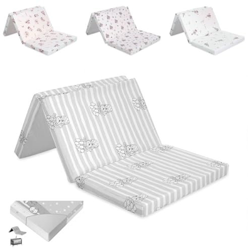 Lorelli Baby Matratze Classic atmungsaktiv, Kindermatratze 60 x 120 cm faltbar mit abnehmbarem und waschbarem Bezug, Bequeme Babymatratze aus hochwertigem Schaum für Reisebett und Kinderbett, Grau
