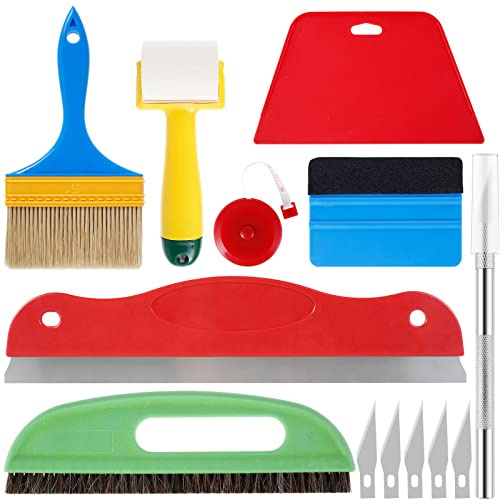 Dandelionsky Wallpaper Tool Kit, Wallpaper Smoothing Brush, Seam Roller, Paste Brush, Tape Measure, Squeegee Smoother Tool for Wallpaper Hanging, Contact Paper, Vinyl Application, Wallpaper Paste