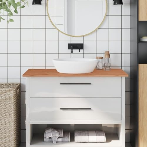 Gecheer Waschtischplatte Tischplatte Schrankoberplatte Schreibtischplatte Regal Badezimmer Waschtisch Waschtischkonsole Platte Holzplatte für Aufsatzbecken 100x50x1,5 cm Massivholz Buche