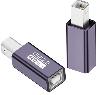 QIANRENON USB B Maschio a Femmina Connettore per stampante Spina MIDI a Jack Adattatore per strumento musicale elettronico 480Mbps 7W Ricarica, custodia in alluminio, per estendere porta USB B/MIDI St