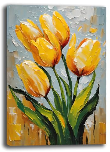 Printerland Quadro Moderno Soggiorno FIORI Tulipano Giallo Astratto Quadri moderni da Parete XXL grande Stampa su tela Canvas Decorazione Murale muro Arredo Camera da letto Cucina (14, 50x70 cm)