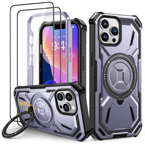 Lanhiem Cover per iPhone 14 Pro Max, 14FT Antiurto, 360° Supporto, Viola | Magnetica, con 2 Vetro Temperato, Militare Rugged Armor Protezione Completa del Corpo, Custodia per iPhone 14 Pro Max