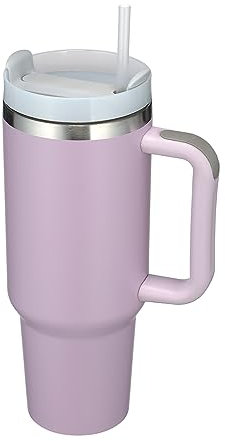 40oz Doppelwandiger Edelstahl Vakuum Isolierbecher Becher ,1200ml Tumbler Trinkbecher mit Griff Strohhalm Isolierter Kaffeebecher Autobecher Reisebecher Thermobecher Für Kalte Heiße Getränke (Lila)
