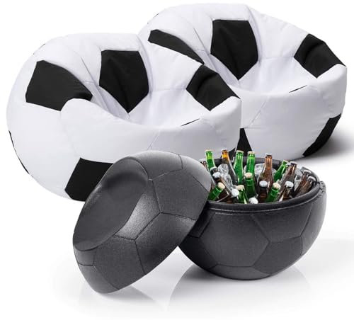 Lumaland Fan-Lounge 2 + 1 | 1x XXL-Fußball-Sitzsack + Fußball-Kühlbox mit Sitzfunktion 41 Liter | pures EM-Feeling @Home | Kühlbox ideal als Sitz | in- & Outdoor