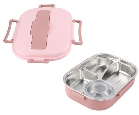 Yosoo Health Gear Lunchbox aus Edelstahl mit 4 Gittern, Box 26x18.5x8cm Tragbarer Lebensmittelaufbewahrungsbehälter, der Deckel Enthält Löffel und Essstäbchen