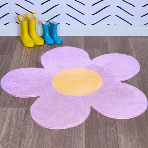 Waschbarer Blumenteppich - Ultra Weich Rutschfest - Lila Groovy Cute für Kinderzimmer, Mädchenzimmer, Schlafsaal, Klassenzimmer, Kinderzimmer, Schlafzimmer oder Spielzimmer