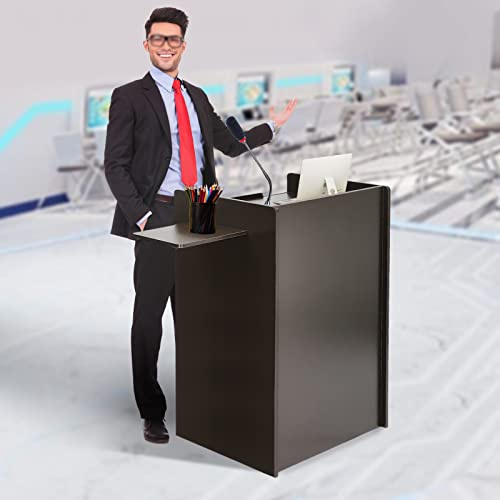 Seoqudcty Portable Rolling Podium Mobile Standing Laptop Desk Presentation Lecterns Wooden,Black, for Schools, Offices, Classrooms, Homes, Conference Rooms, 23.6 * 45.7 * 15.7in