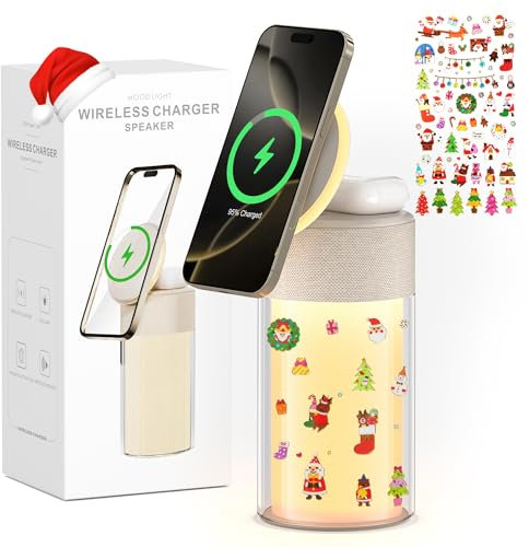 COLSUR 3 in 1 Bluetooth Lautsprecher Magnetic Ladestation für iPhone Wireless Charger für AirPods Nachttischlampe Nachtlicht Geschenke für Männer Frauen Geburtstagsgeschenk für Männer