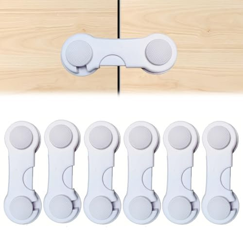 NJCXOLA 6 Pezzi Chiudi Cassetti Bambini, Blocca Cassetti Per Bambini per Armadietto, Cassetto, Armadio, Mobilia, Frigorifero, Sicurezza Cassetti Bambini con Adesivo Nessun Trapano Necessario Bianca