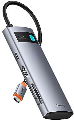 Baseus Adaptador USB C Hub 7 en 1 con 3 USB-A 3.0 5 Gbps, lector de tarjetas SD/TF, 4K @ 60 Hz HDMI, 100 W PD, estación de carga para iPhone 15, ordenador portátil, MacBook/Surface Pro/iPad/Steam Deck