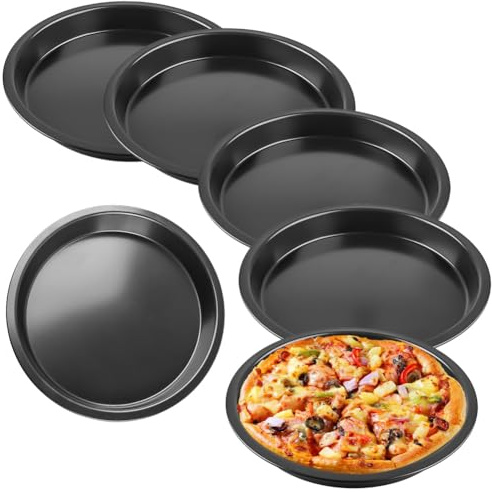 Hscjymnd Set 6 Piatti Pizza, Piatti Pizza Rotondi, Diametro 20 Cm, Teglia Pizza in Acciaio, Rivestimento Antiaderente, Atossico e Facile da Pulire