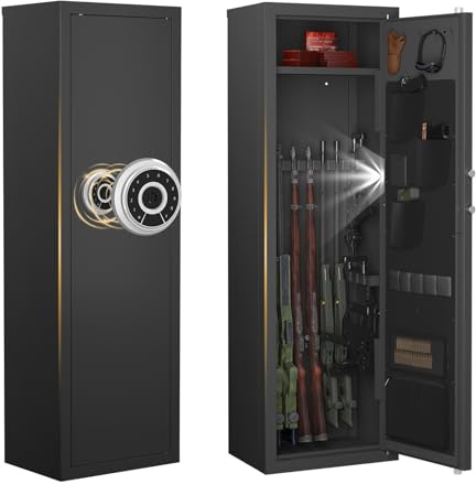 Clickoods 10-12 Gun Safe with Fingerprint Lock - Large Gun Cabinet for Home Rifles and Pistols - Quick Access Heavy Duty Rifle Safe for Home with Adjustable Gun Racks, Handgun Pockets, Hooks