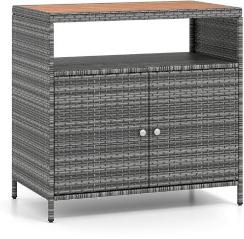 COSTWAY Gartenschrank Rattan, Terrassenschrank, Outdoor Schrank wetterfest