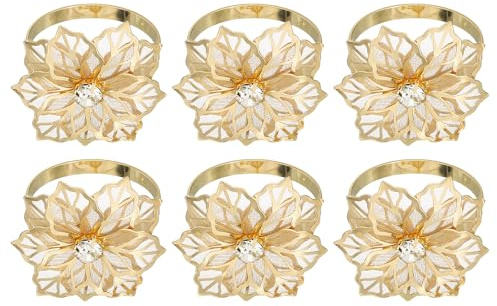 QUARKZMAN 12pz Anelli Portatovaglioli in Metallo Fermatovaglioli Oro | per Decorazione Matrimonio Feste Banchetti, a Fiore