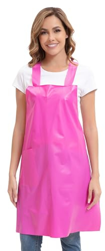 Nanxson Damen wasserdichte Schürze Dünn TPU Schürze Arbeitsschürze | Leicht Küchenschürze mit Taschen,Verstellbar H Schultergurt,für Geschirr spülen,Haustiere baden,Waschküche,Garten