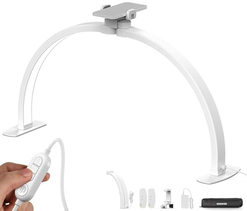 NEEWER BASICS 29 Half Moon Nail Light for Desk, 36W Foldable Nail Tech Table Arc Lamp, LED Manicure Half Ring Light with Phone Holder for Makeup Beauty Tattoo Overhead Video Recording, HM02-D
