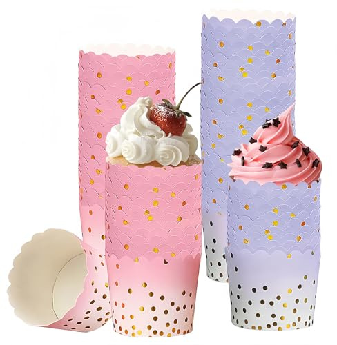 Muffinförmchen Papier, 100 Stück Muffins Papierförmchen, Cupcake Förmchen, Cupcke Wrapper für Hochzeiten Geburtstag Party Size 6 x 5.5 x 7 cm (Lila Rosa)
