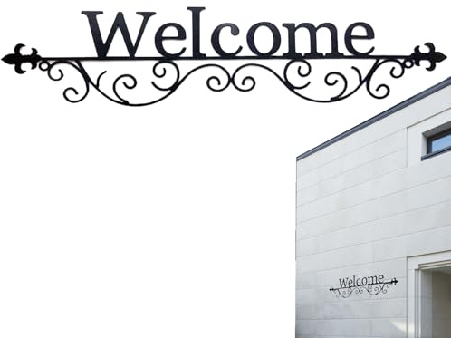Iron Welcome Hanging Willkommensschild mit Laser, personalisierbar, Willkommensdekoration aus Metall, modernes Drehbuch, Willkommensschild für die Veranda, wetterfest, Willkommensschild