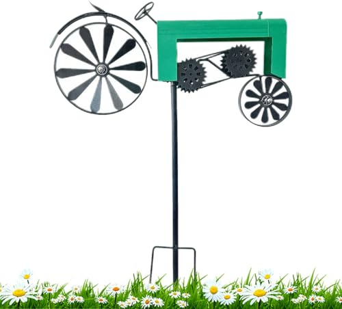 Green 68x30x14 cm Tractor Pinwheel for Lawn Metal Wind Spinner Rotating Yard Art Garden Spinners Rotating Yard Ground Stake Pinwheel for Patio Porch Garden Outdoor Decoration