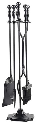 Ensemble d'outils de cheminée, accessoires essentiels au coin du feu avec pelle tisonnier, pince, brosse et support, parfait pour l'entretien des poêles à bois et des foyers